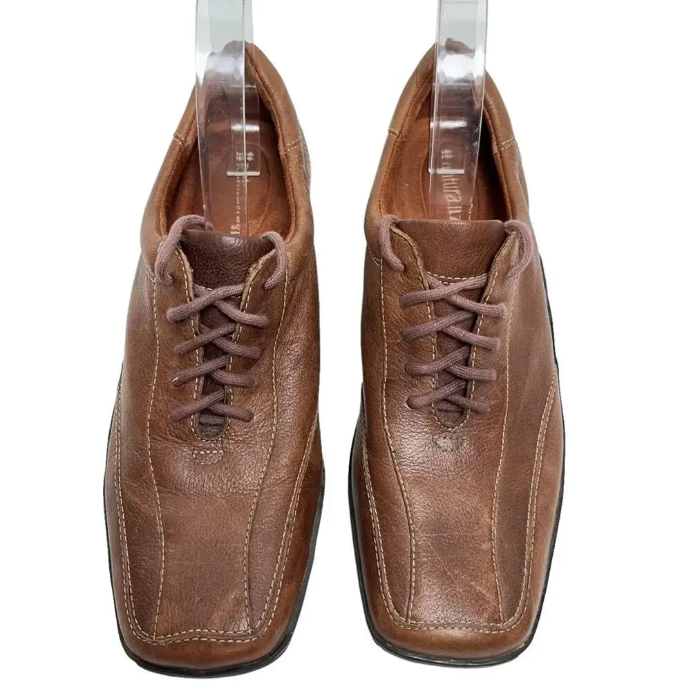 NATURALIZER FEDDRA Brown Tan Genuine Leather Lace Up Casual Shoes Comfort sz 9 N
